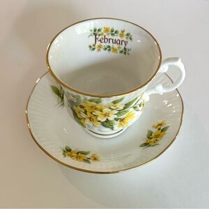 Vintage Elizabethan Staffordshire Bone China Yellow Floral Teacup & Saucer